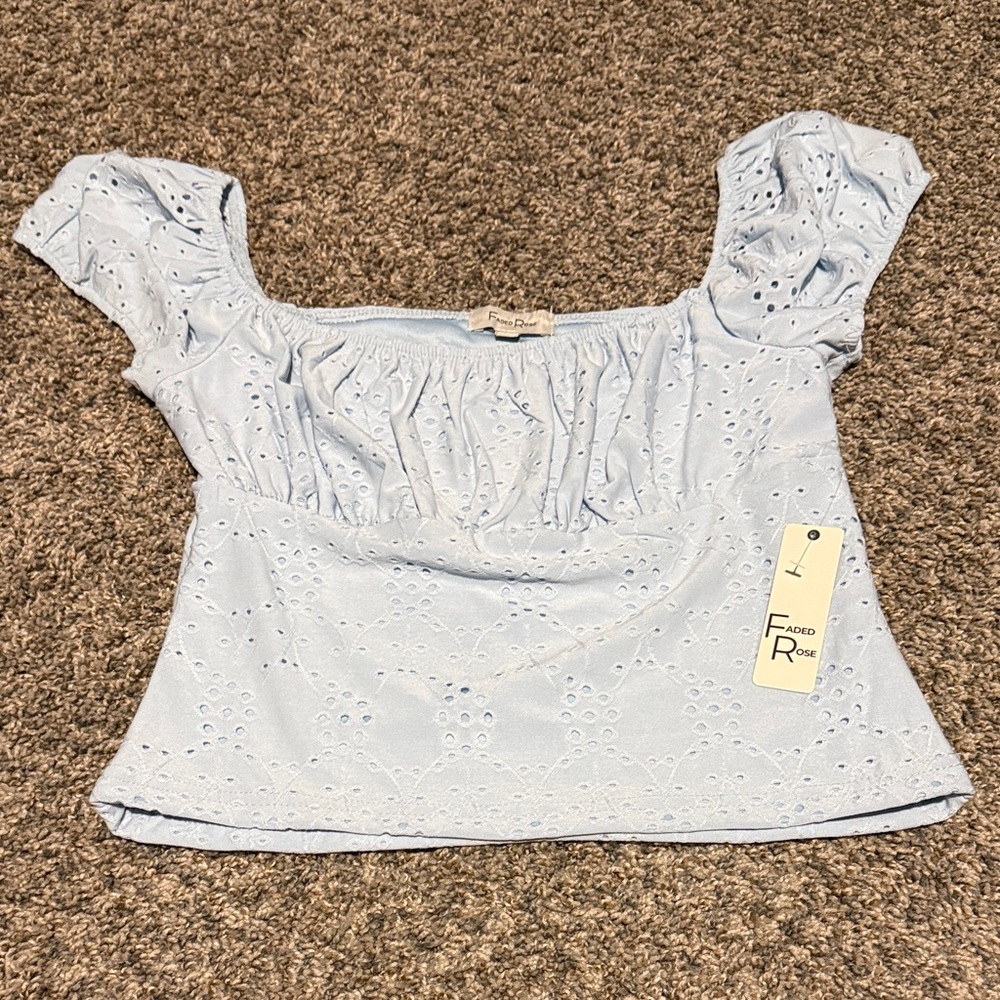 Embroidered Blue Top by Faded Rose